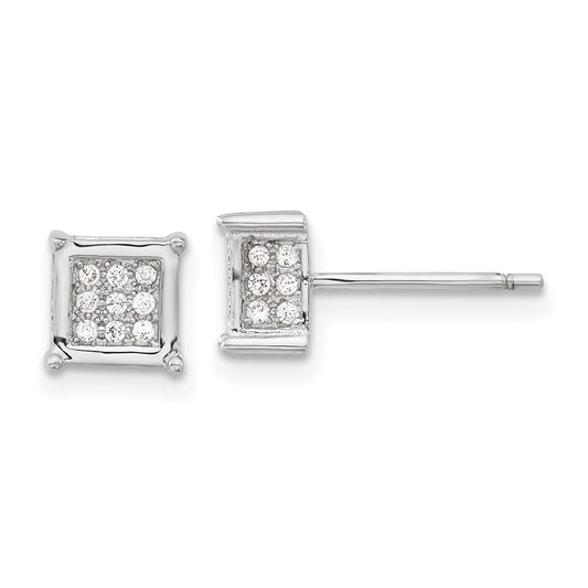 Rhodium-plated Sterling Silver Polished CZ Square Post Earrings