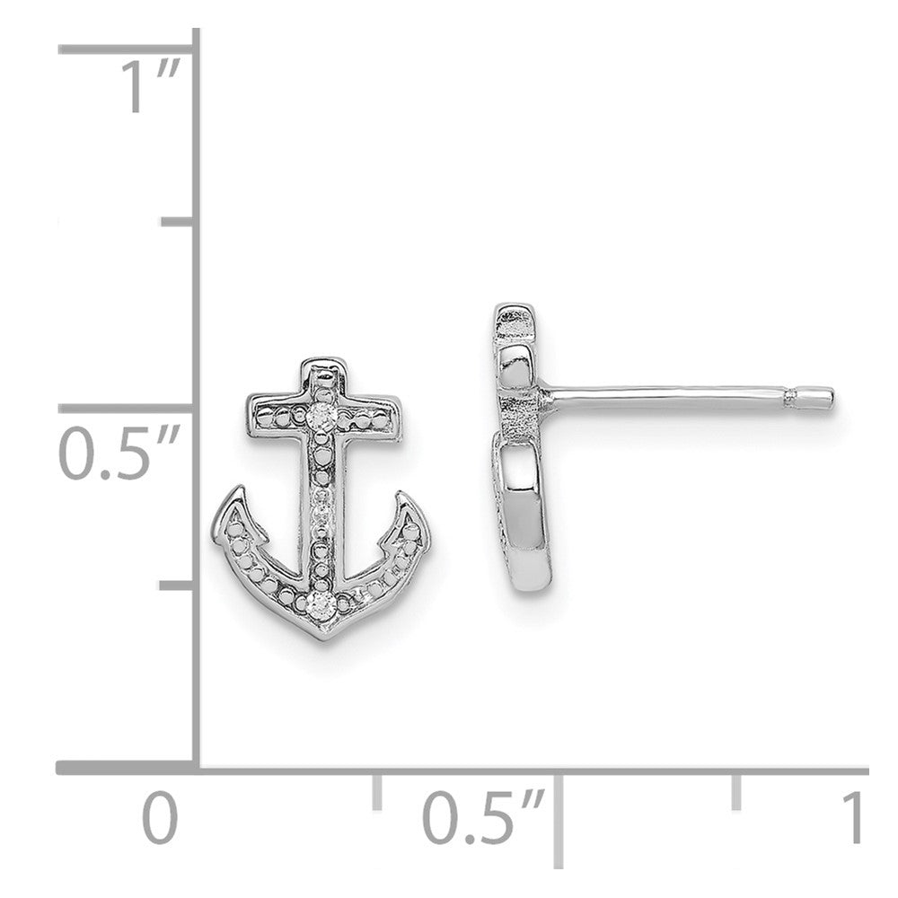 Rhodium-plated Sterling Silver Polished CZ Anchor Post Earrings