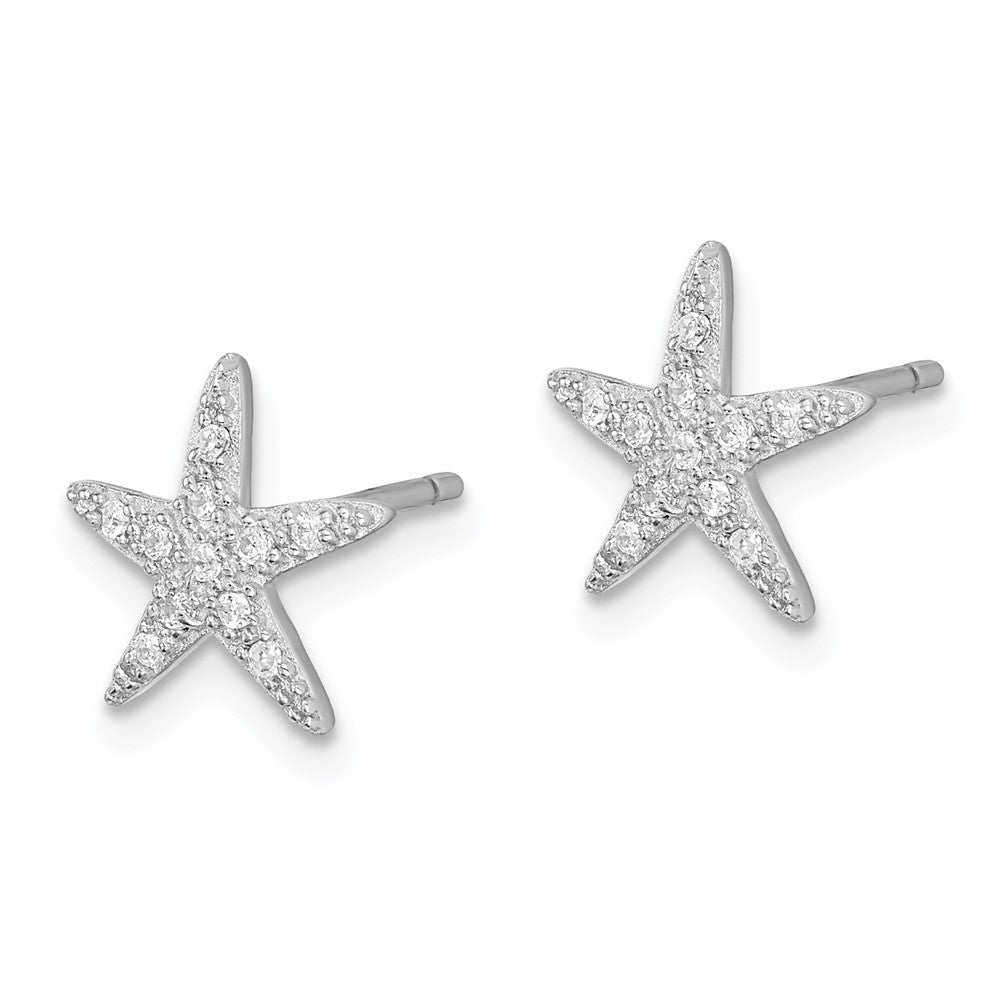 Rhodium-plated Sterling Silver CZ Micro pave Starfish Post Earrings