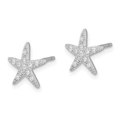 Rhodium-plated Sterling Silver CZ Micro pave Starfish Post Earrings