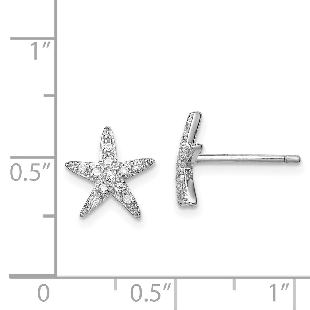 Rhodium-plated Sterling Silver CZ Micro pave Starfish Post Earrings