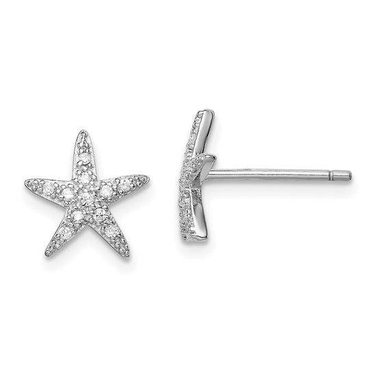 Rhodium-plated Sterling Silver CZ Micro pave Starfish Post Earrings