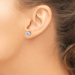 Sterling Silver Polished Purple CZ Enamel Flower Post Earrings