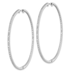 Rhodium-plated Sterling Silver Diamond In & Out Hoop Earrings