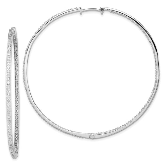 Rhodium-plated Sterling Silver Diamond In & Out Hoop Earrings