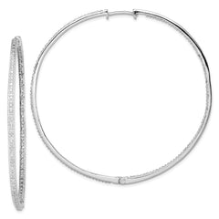 Rhodium-plated Sterling Silver Diamond In & Out Hoop Earrings