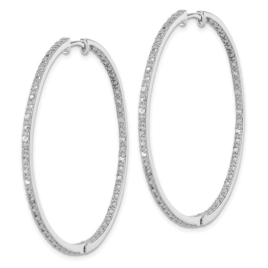 Rhodium-plated Sterling Silver Diamond In & Out Hoop Earrings