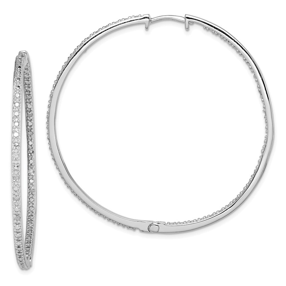 Rhodium-plated Sterling Silver Diamond In & Out Hoop Earrings