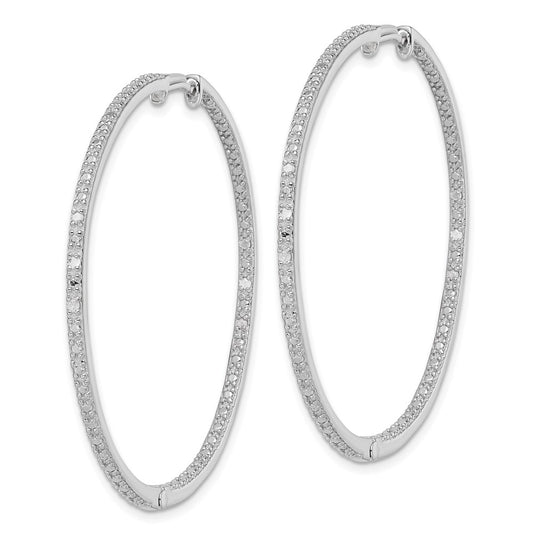 Rhodium-plated Sterling Silver Diamond In & Out Hoop Earrings