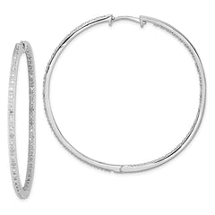 Rhodium-plated Sterling Silver Diamond In & Out Hoop Earrings