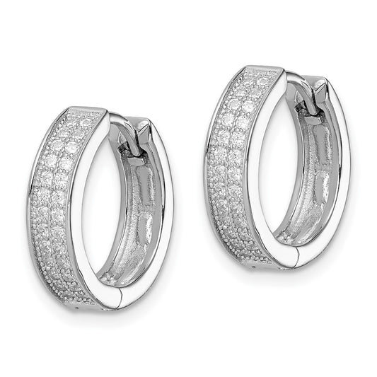 Rhodium-plated Sterling Silver 2-row Pave Hinged Hoop Earrings