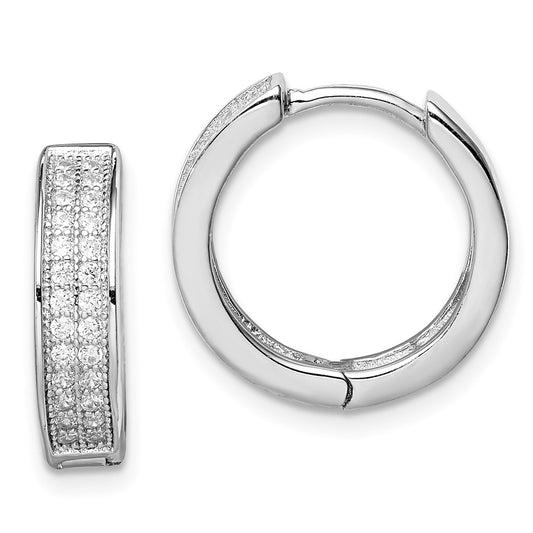 Rhodium-plated Sterling Silver 2-row Pave Hinged Hoop Earrings