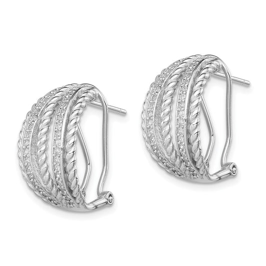 Rhodium-plated Sterling Silver CZ Rope Omega Back Earrings