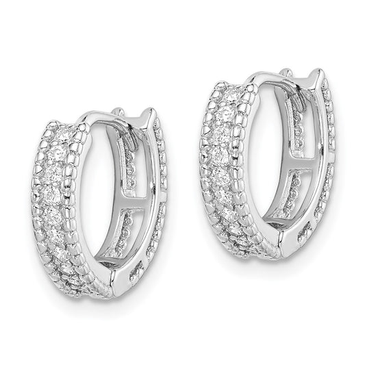 Rhodium-plated Sterling Silver Polished CZ Hinged Hoop Earrings