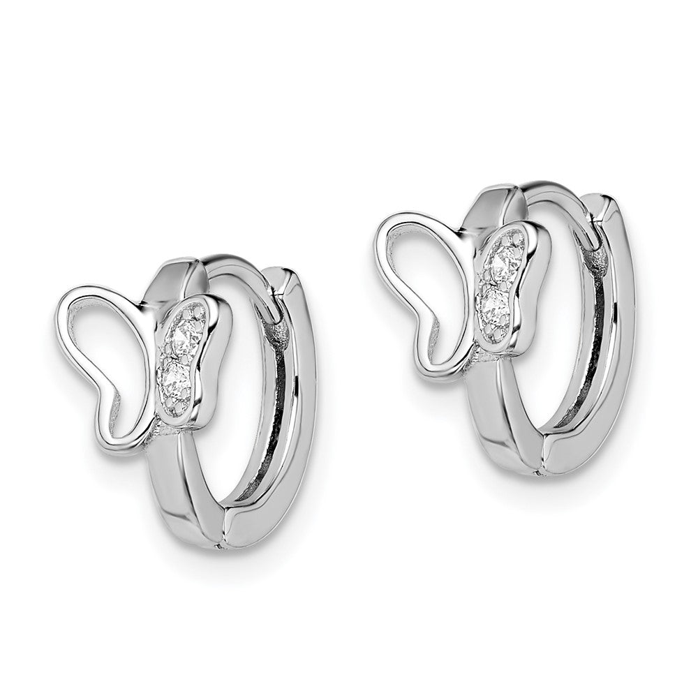 Rhodium-plated Sterling Silver Polished CZ Butterfly Hoop Earrings
