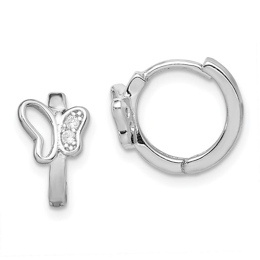 Rhodium-plated Sterling Silver Polished CZ Butterfly Hoop Earrings
