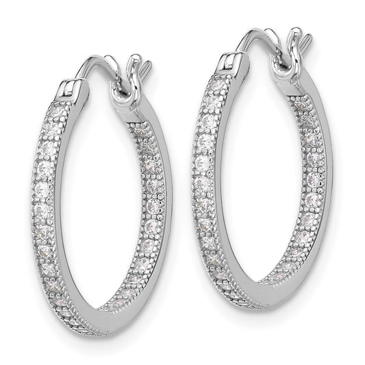 Rhodium-plated Sterling Silver CZ 15mm In Out Hoop Earrings