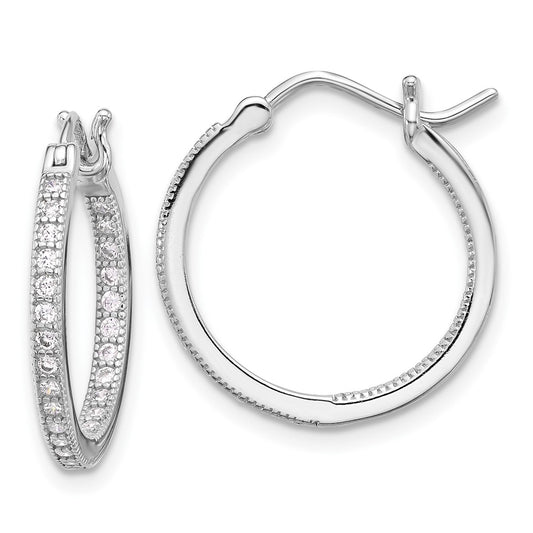 Rhodium-plated Sterling Silver CZ 15mm In Out Hoop Earrings