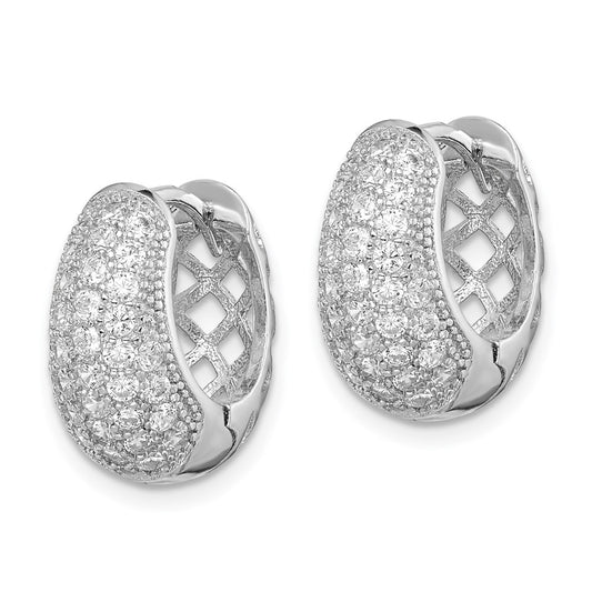 Rhodium-plated Sterling Silver CZ Hinged Hoop Earrings