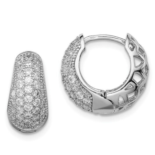 Rhodium-plated Sterling Silver CZ Hinged Hoop Earrings