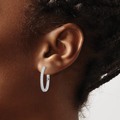 Rhodium-plated Sterling Silver CZ In Out Hinged Post Hoop Earrings