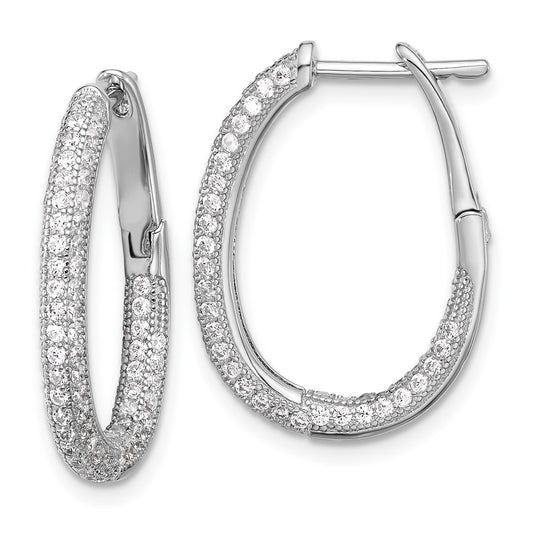 Rhodium-plated Sterling Silver CZ In Out Hinged Post Hoop Earrings