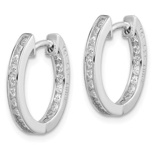 Rhodium-plated Sterling Silver In Out Pave Hinged Hoop Earrings