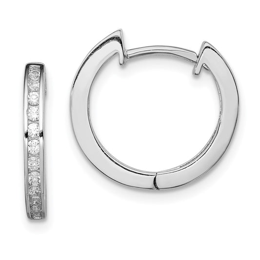 Rhodium-plated Sterling Silver In Out Pave Hinged Hoop Earrings