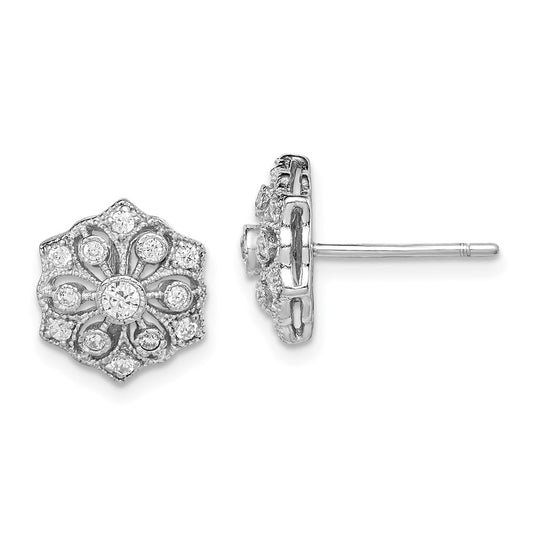 Rhodium-plated Sterling Silver CZ Post Earrings