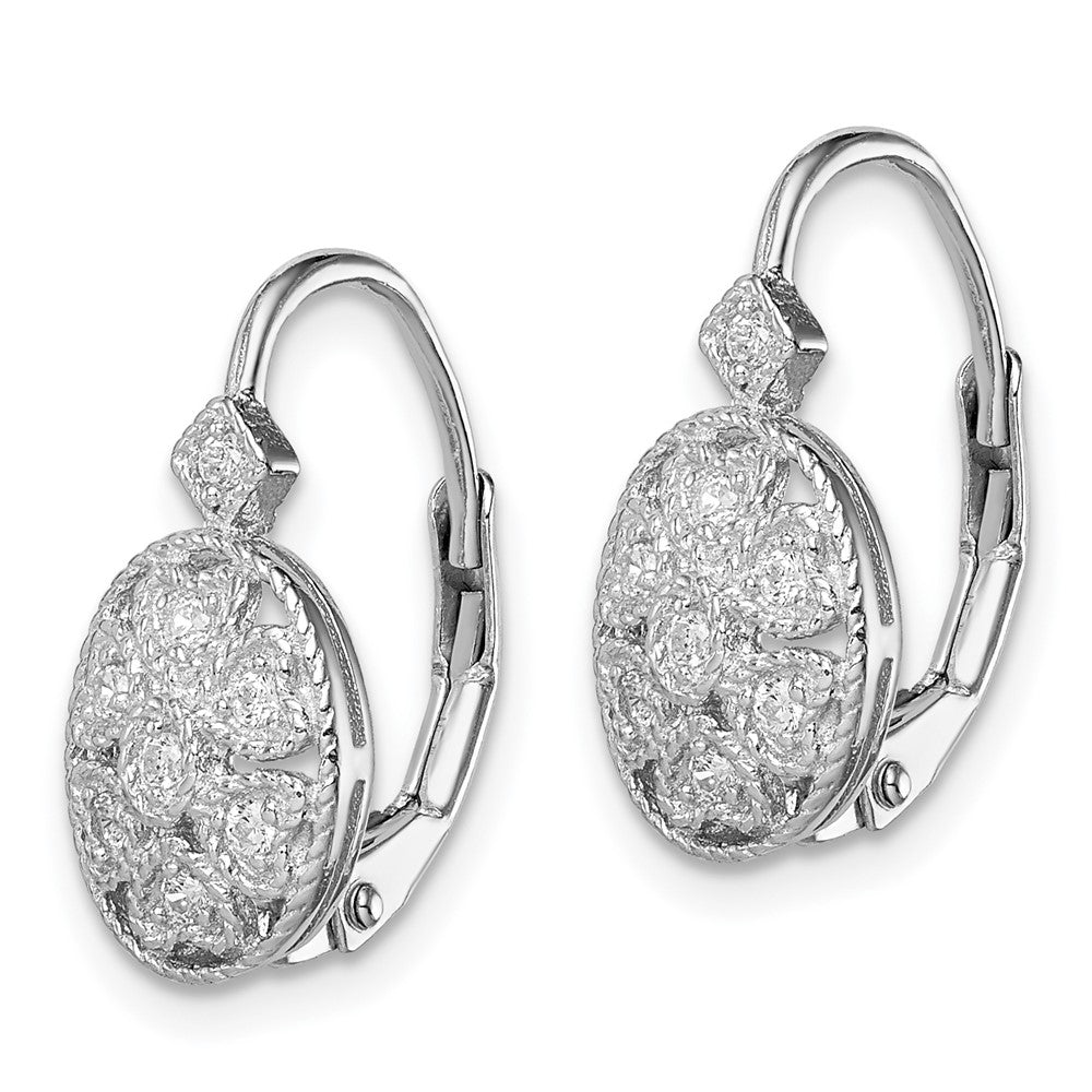 Rhodium-plated Sterling Silver Polished CZ Leverback Earrings