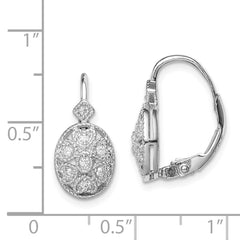 Rhodium-plated Sterling Silver Polished CZ Leverback Earrings