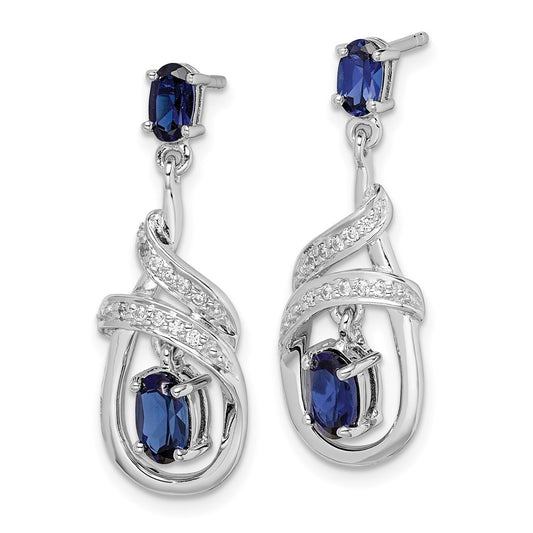 Rhodium-plated Sterling Silver Lab Created Sapphire CZ Post Earrings