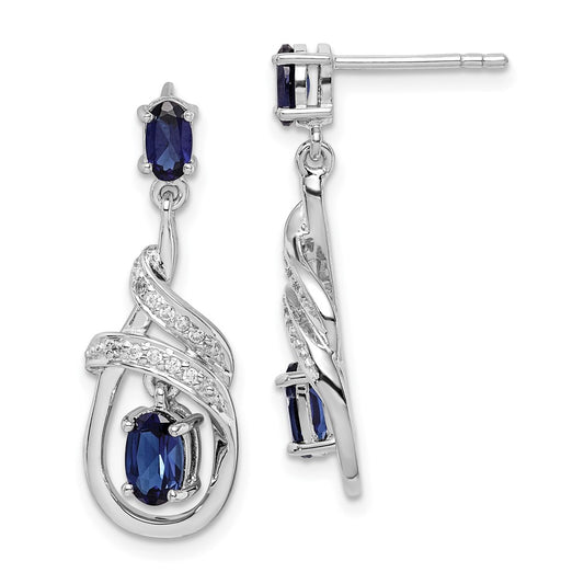 Rhodium-plated Sterling Silver Lab Created Sapphire CZ Post Earrings