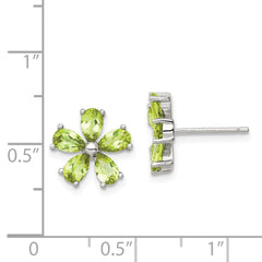 Rhodium-plated Sterling Silver Peridot Floral Post Earrings