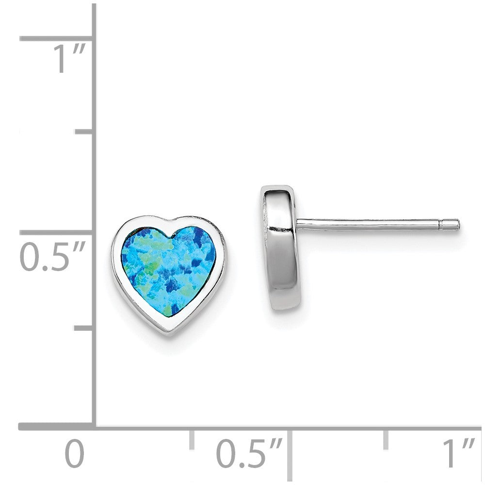 Rhodium-plated Sterling Silver Lab Created Opal Heart Post Earrings