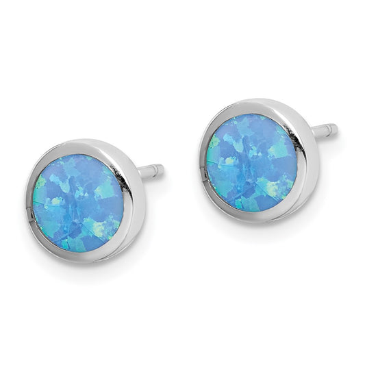 Rhodium-plated Sterling Silver Synthetic Opal Polished Post Earrings