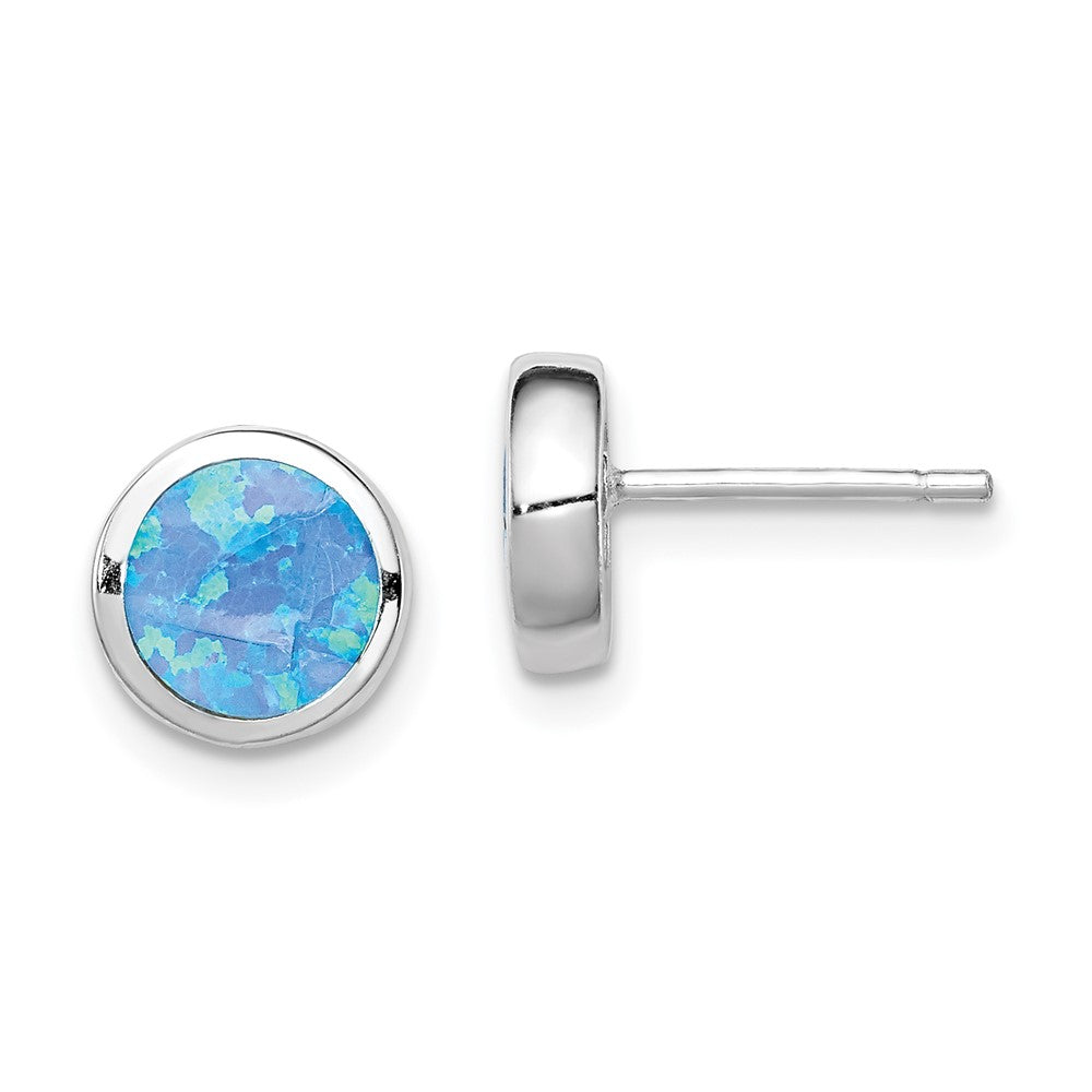 Rhodium-plated Sterling Silver Synthetic Opal Polished Post Earrings