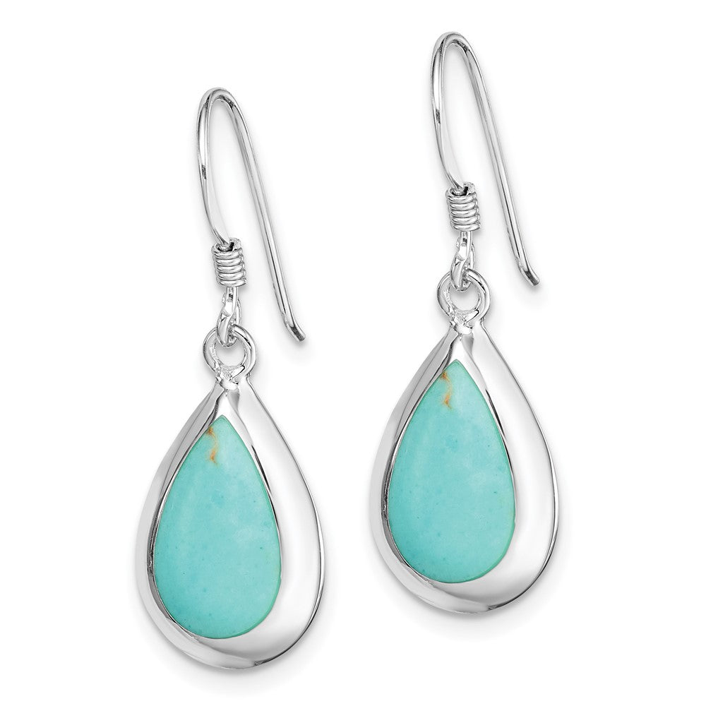 Rhodium-plated Sterling Silver Teardrop Synthetic Turquoise Earrings