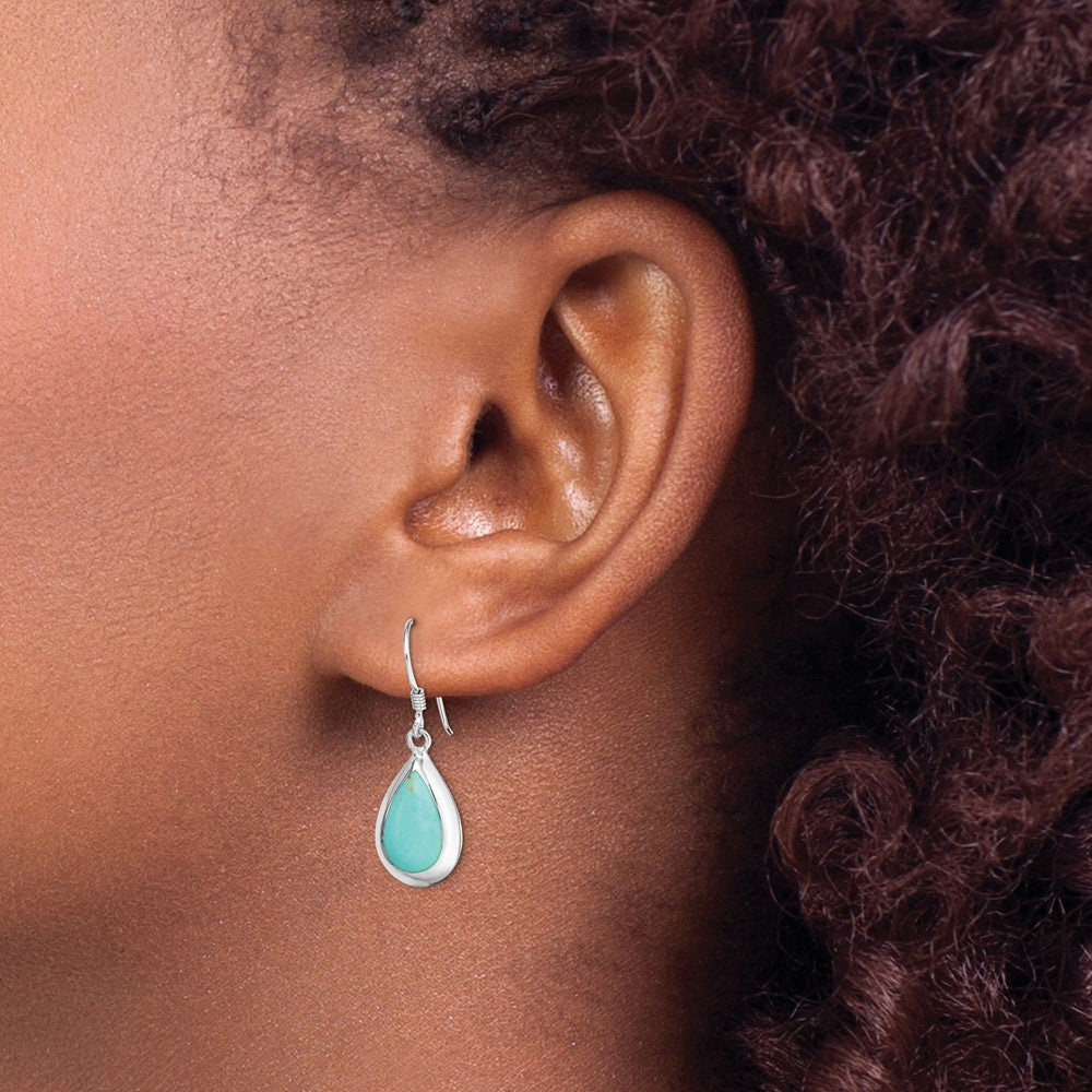 Rhodium-plated Sterling Silver Teardrop Synthetic Turquoise Earrings