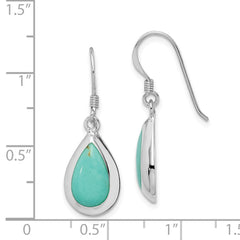 Rhodium-plated Sterling Silver Teardrop Synthetic Turquoise Earrings