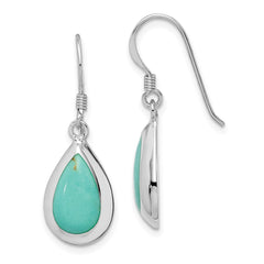 Rhodium-plated Sterling Silver Teardrop Synthetic Turquoise Earrings