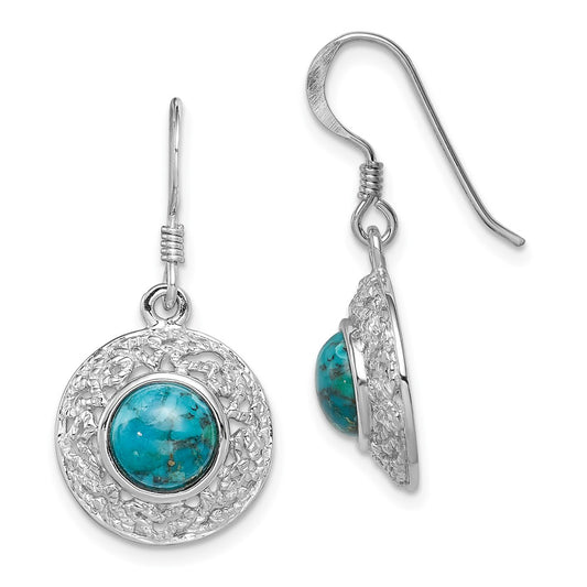 Rhodium-plated Sterling Silver Reconstituted Turquoise Dangle Earrings