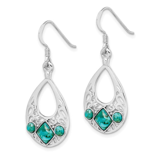 Rhodium-plated Sterling Silver Reconstructed Turquoise Dangle Earrings