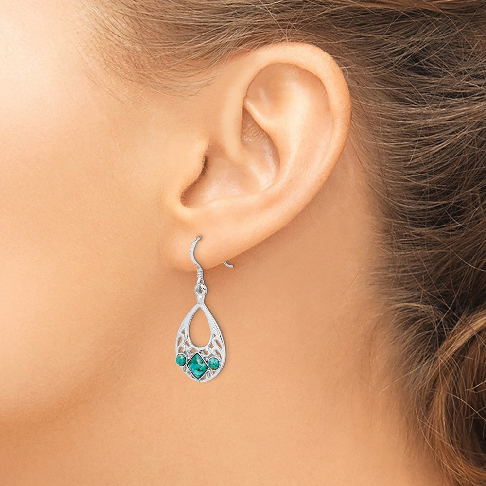 Rhodium-plated Sterling Silver Reconstructed Turquoise Dangle Earrings