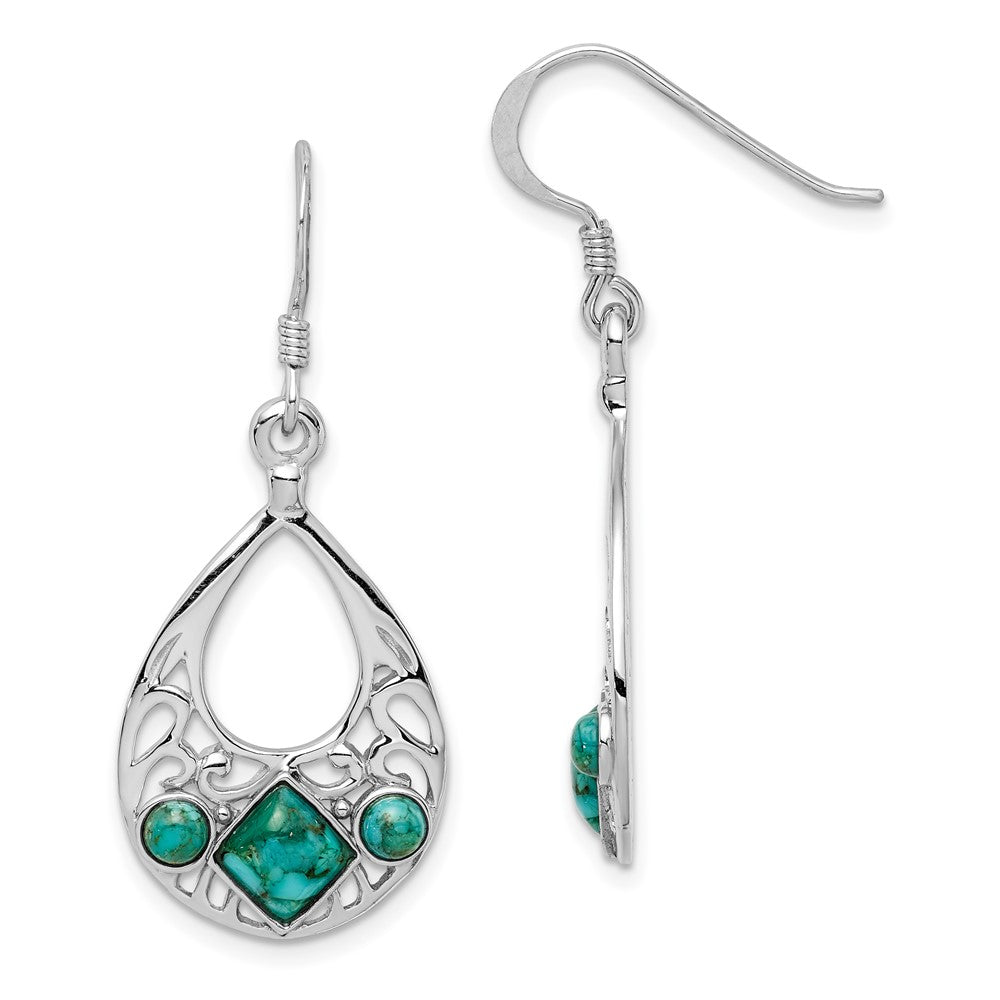 Rhodium-plated Sterling Silver Reconstructed Turquoise Dangle Earrings