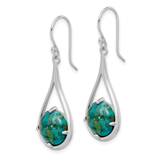 Rhodium-plated Sterling Silver Reconstructed Turquoise Dangle Earrings