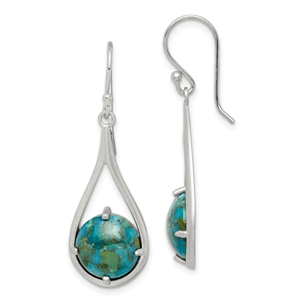 Rhodium-plated Sterling Silver Reconstructed Turquoise Dangle Earrings