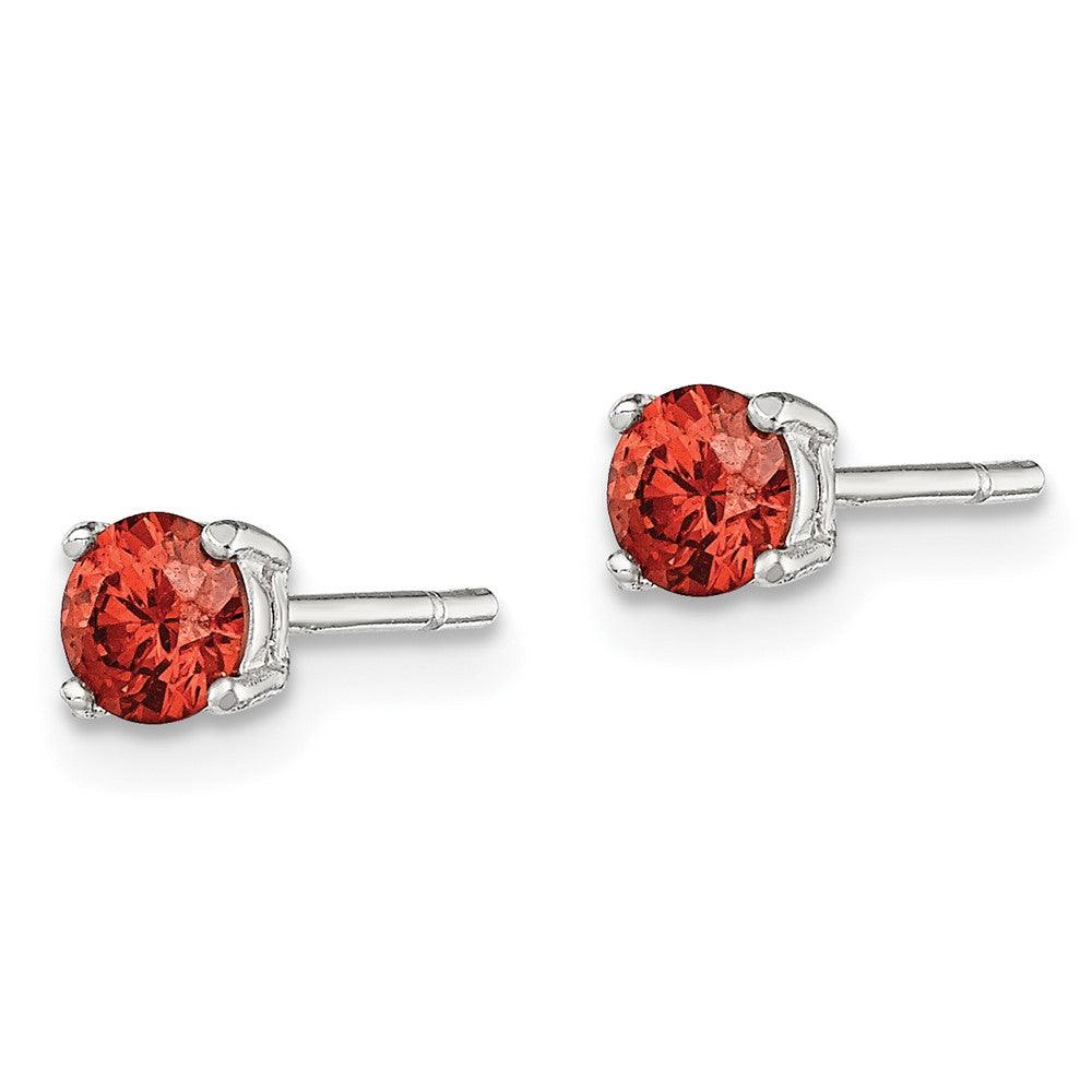 Sterling Silver Polished Red Glass Post Earrings