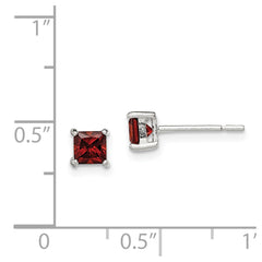 Sterling Silver Polished Red Glass Post Earrings