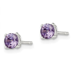 Sterling Silver Polished Purple CZ Post Earrings